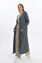 Women's Gray Long Length Ribbed Camisole Cardigan with Pockets - 3