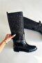 Berlin Women's Belt Detailed Rain Boots - Glittery Black