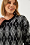 Women's Black Diamond Patterned Shawl Knitwear Sweater 60351320 - 5
