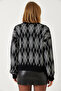 Women's Black Diamond Patterned Shawl Knitwear Sweater 60351320 - 6