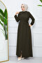 Tesettür Gi̇yi̇m Robali Drawing Belted Ferace Green - 6