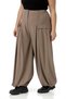 Large Size Baggy Cutout Mink Trousers with Elastic Waist Back and Leg Deep Pleat Detail - 6