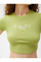 Crop T-Shirt Embroidered Crew Neck Short Sleeve Ribbed - 5