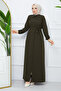 Tesettür Gi̇yi̇m Robali Drawing Belted Ferace Green