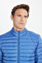 معطف رجالي باللون الأزرق ذو قصة قياسية دافئة وياقة واقفة وجيب جانبي - 4