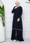 Tesettür Gi̇yi̇m Medi̇ne İpeği̇ Ferace Cream Color Striped Sleeves with Ribbon Navy Blue - 2