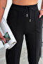 Black Modal Fabric Striped Women's Trousers - 4
