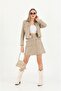 Women's Beige Leather Jacket-Skirt Bottom Top Set-Tenie