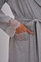 Women's Gray Design's Lace Pocket Belted Cotton Large Size (Oversize) Dressing Gown - 2