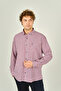 Men's Slim Fit Plaid Long Sleeve 100% Cotton Shirt 0016 Red - 2