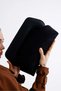Heybes Women's Black Leather Detailed Suede Clutch Handbag - 2