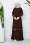 Tesettür Gi̇yi̇m Medi̇ne İpeği̇ Ferace Cream Color Striped Sleeve Ribbed Blood Red - 6