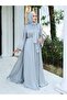 Crinkle Silk Satin 3-Piece Abaya Set -Grey - 6