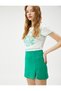 Crop T-Shirt Printed Ribbed Crew Neck Short Sleeve