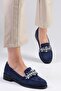 Matilda Navy Stone-Embellished Women's Oxford Flats - 6