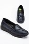 Large Size Genuine Leather Women's Daily Orthopedic Shoes Navy Blue with Embroidered Face