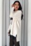 Teddy Bear Knit Sweater - Appliqued Teddy Bear and Side Slit Detail, Long Back Design, Crew Neck V5 - 3