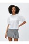 Balloon Sleeve T-Shirt with Shiny Stone Detail Crew Neck Cotton - 3