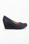 Wedge Sole Faux Leather Orthopedic Navy Blue Black Women's Wedge Heeled Shoes - 3
