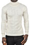 Men's Beige Slim Fit Lycra Full Turtleneck Striped High Top Sweater 2505504
