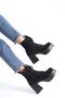 Side Zipper Lace-Up High Thick Heeled Women's Suede Black Long Boots - 4