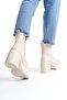 Side Zipper Lace-Up High Thick Heeled Women's Beige Long Boots - 6