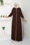 Hijab Clothing Ferace Cream Color Ribbed Sleeves Ribbed Cuffs Brown - 2