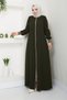 Hijab Clothing Ferace Cream Color Ribbed Sleeves Ribbed Cuffs Ribbed Khaki Green - 2