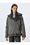 Faux Fur Collar Leather Look Zippered Pocket Biker Jacket - 3