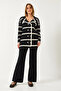 Women's Black Buttoned Patterned Top and Bottom Set 60351374 - 3