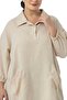 Plus Size Three Quarter Sleeve Pocket Detail Skirt Stopper Drawstring Beige Blouse - 5
