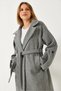 Women's Gray Sleeve Detailed Belted Cashmere Coat 60261243 - 6