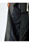 Double Breasted Long Stitched Coat with Applique Pockets and Belt Detail - 5