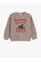 Crew Neck Long Sleeve Slogan Printed Raised Sweatshirt