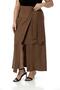 Plus Size Front Slit Ornamental Lacing Detail Bag Pocket Brown Midi Skirt - 6