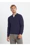 Hexagonal Classics Men's Indigo Cotton Standard Fit Regular Fit Polo Neck Dobby Knitwear Sweater