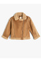 Plush Collar Jacket Zipper Closure Long Sleeve