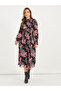 All Over Print Balloon Sleeves A-Line Midi Dress - 4