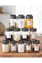 190 cc Glass Spice Rack Set - 12 Pieces, Gray, 24 Pieces Storage Set with Labels