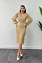 Fringed sequin fabric pencil dress - gold