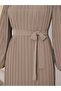 Dress with Robe on the Front, Pleated Sleeves and Size - Mink - 3