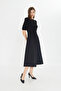Women's Back Zippered Watermelon Sleeve Midi Length Crepe Dress - 6