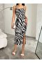 Women's Zebra Patterned Rope Strap Slit Dress - 7