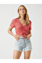 Floral Crop Blouse V-Neck Tie Detail - 3