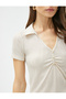 Crop Polo T-Shirt Striped Drape Detailed - 5