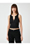 Half Zipper Crop Undershirt Ribbed - 3