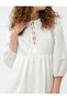Long Sleeve Dress Lacing Detailed Flounced Viscose Mixed Bow Detail - 5