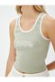 Ribbed Undershirt Slogan Printed Cotton U-Neck with Piping Detail - 5