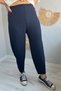 Navy Blue Lycra Women's Balloon Trousers - Elastic Waist and Clamp Detail - 3