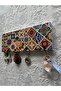 Natural Bohemian Wood Keychain with Tile Pattern